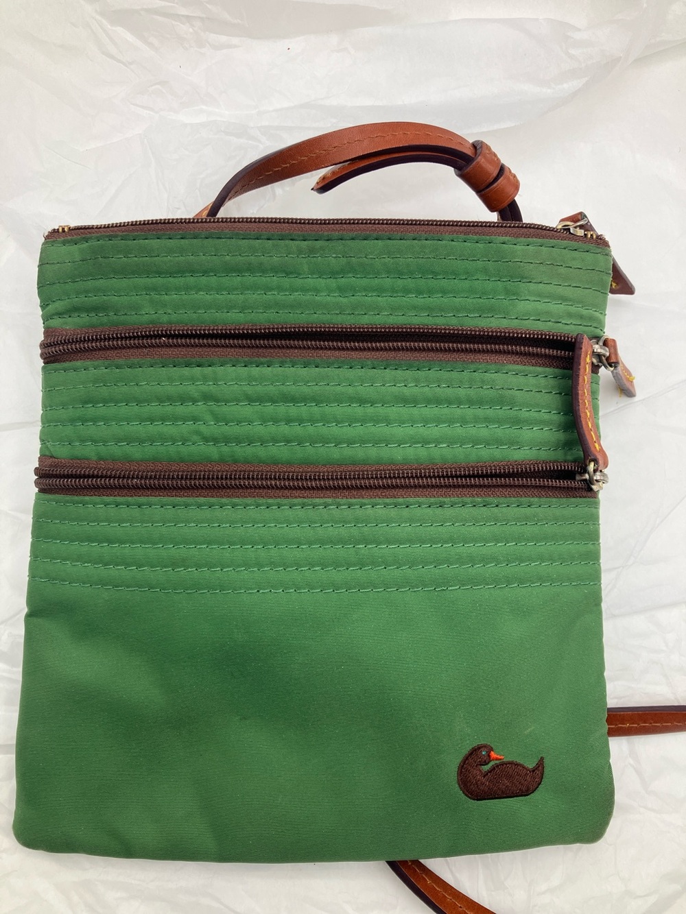 Dooney & Bourke Green Nylon Crossbody with Brown Leather Trim - Picture 2 of 10